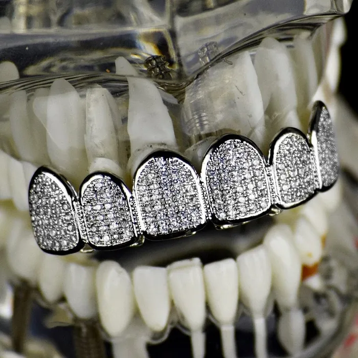 Rings Bling Cartel Admin Silver Tone Grillz Premium Iced CZ Flooded Out Silver Top Teeth