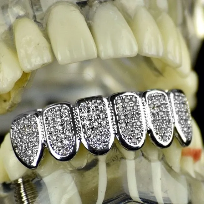 Rings Bling Cartel Admin Silver Tone Premium CZ Iced Flooded Out Bottom Teeth Grillz