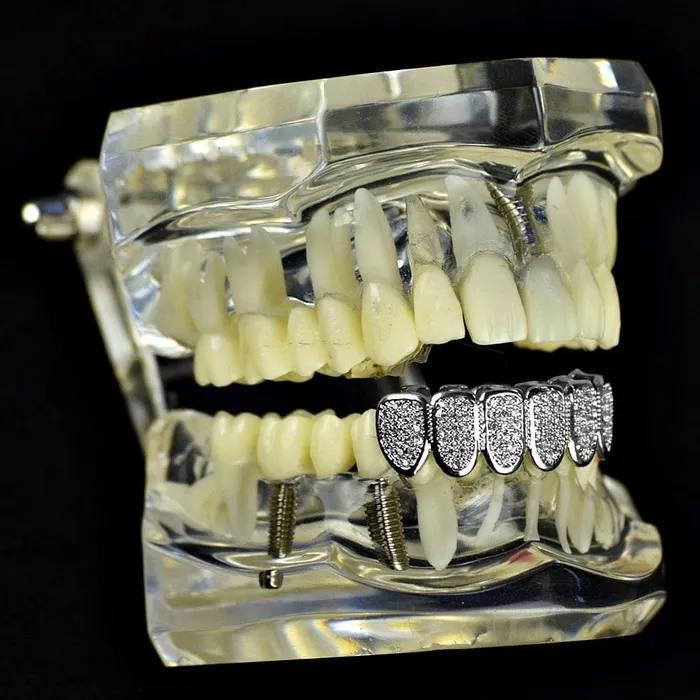 Rings Bling Cartel Admin Silver Tone Premium CZ Iced Flooded Out Bottom Teeth Grillz