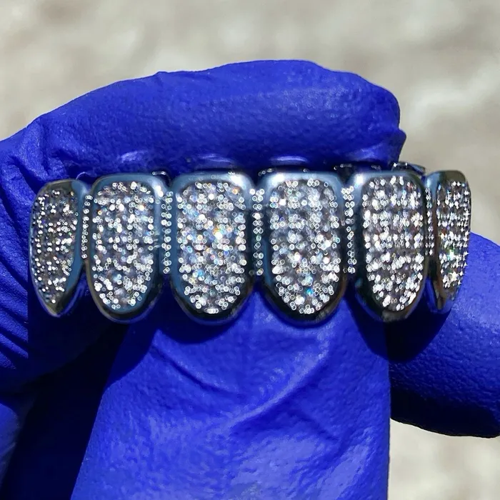 Rings Bling Cartel Admin Silver Tone Premium CZ Iced Flooded Out Bottom Teeth Grillz