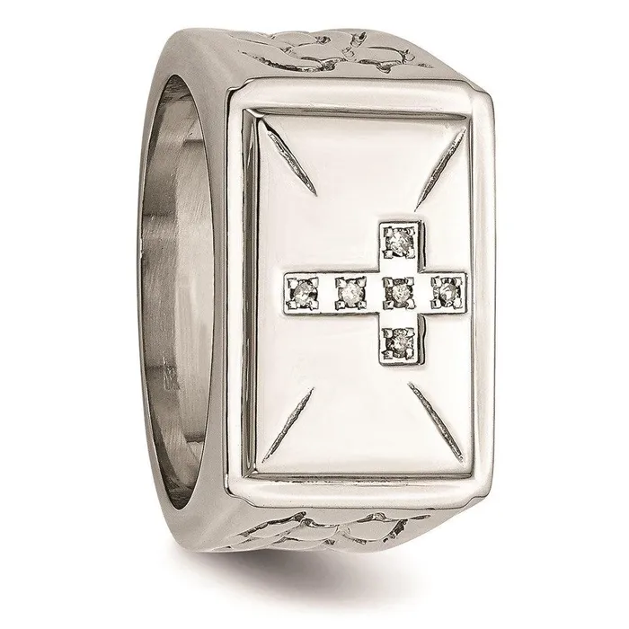 Rings Chisel Stainless Steel Diamond Cross wTextured Sides Ring Rings Chisel Stainless Steel Diamond Cross wTextured Sides Ring