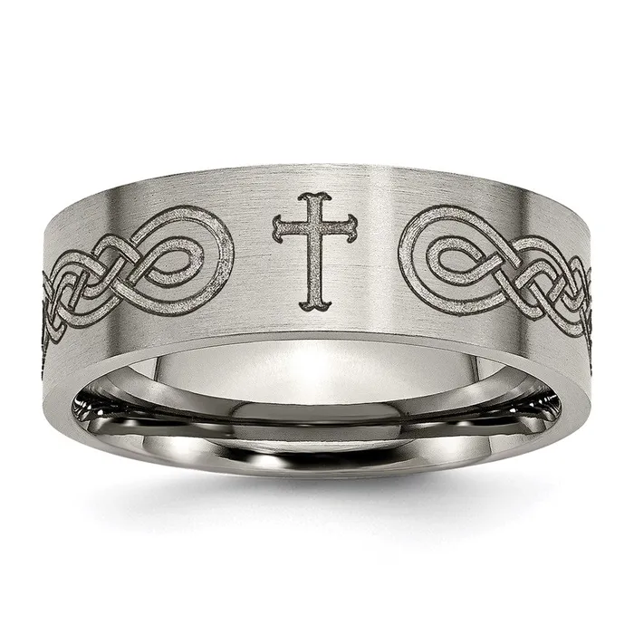 Rings Chisel Titanium Flat 8mm Laser Design Brushed Band TB33P
