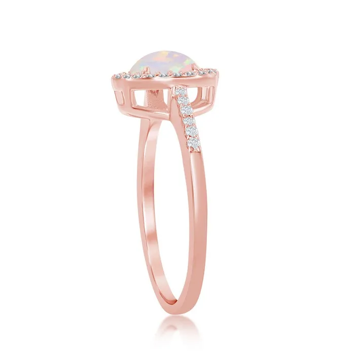 Rings Classic Sterling Silver Round White Opal with CZ Halo Ring Rose Gold Plated W2263 Rings Classic Sterling Silver Round White Opal with CZ Halo Ring Rose Gold Plated W2263