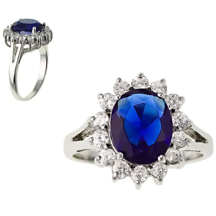 Rings Classic Womens Oval Sapphire and Clear CZ Ring W9207 Classic
