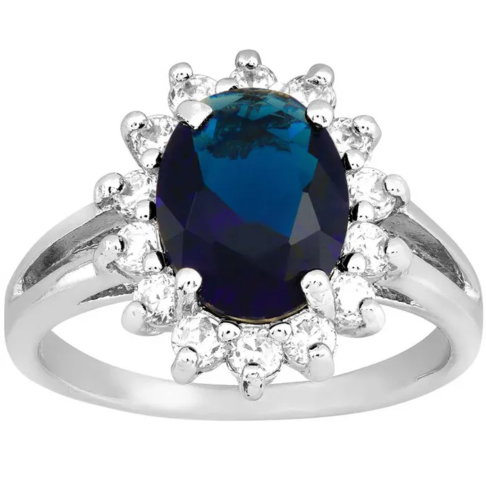 Rings Classic Womens Oval Sapphire and Clear CZ Ring W9207 Classic