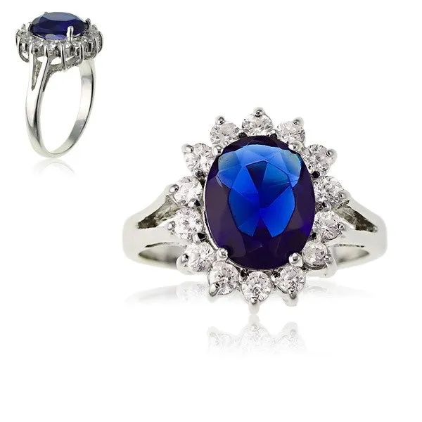 Rings Classic Womens Oval Sapphire and Clear CZ Ring W9207 Classic