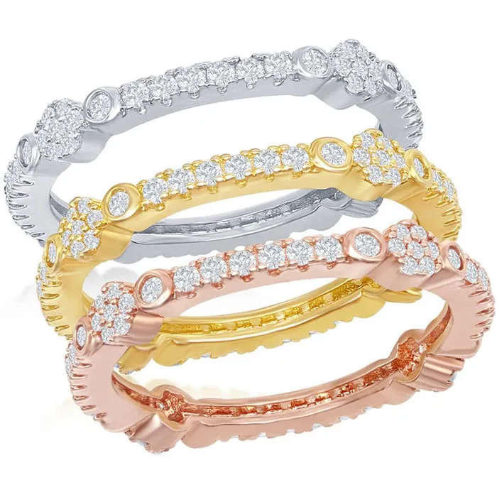 Rings Classic Womens TriColor CZ Triple Band Ring W2424 Classic