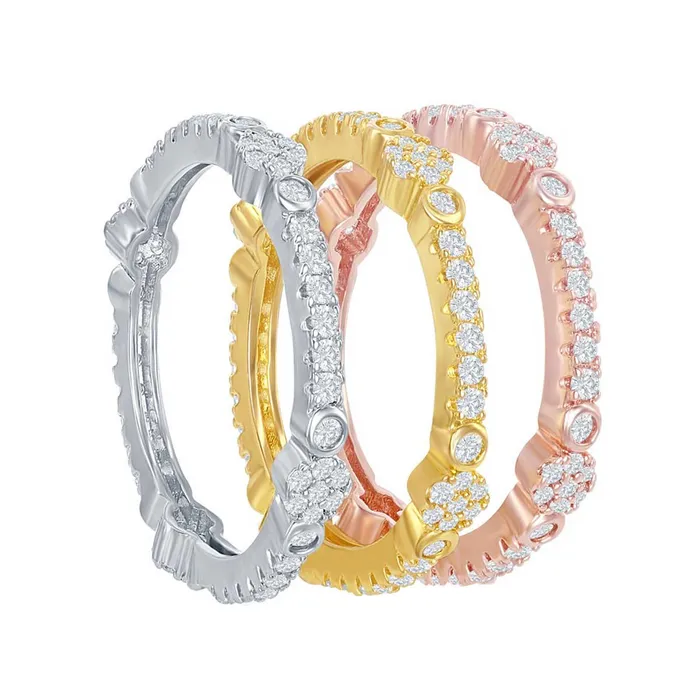 Rings Classic Womens TriColor CZ Triple Band Ring W2424 Classic