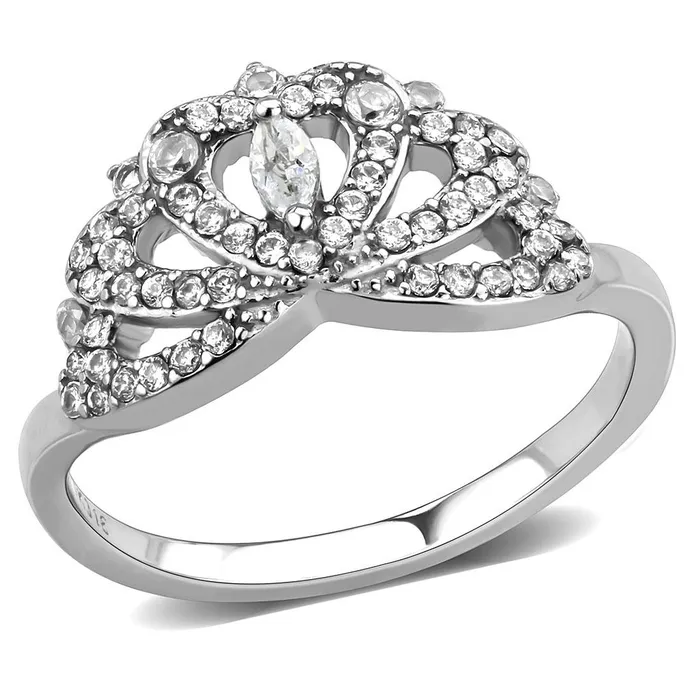 Rings DA354 High polished no plating Stainless Steel Ring with AAA Grade CZ in Clear Alamode Rings DA354 High polished no plating Stainless Steel Ring with AAA Grade CZ in Clear Alamode