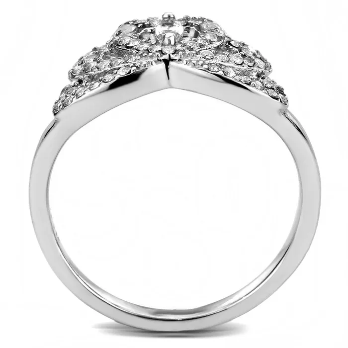 Rings DA354 High polished no plating Stainless Steel Ring with AAA Grade CZ in Clear Alamode