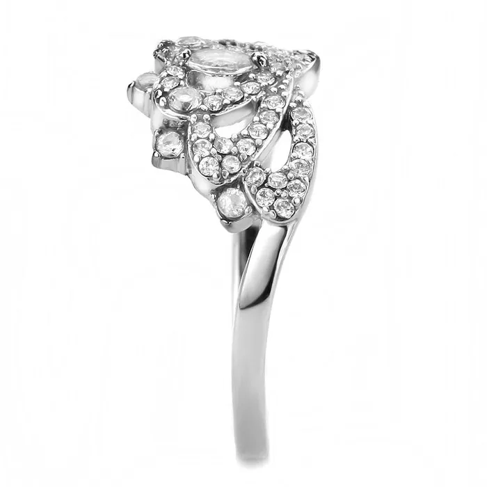 Rings DA354 High polished no plating Stainless Steel Ring with AAA Grade CZ in Clear Alamode
