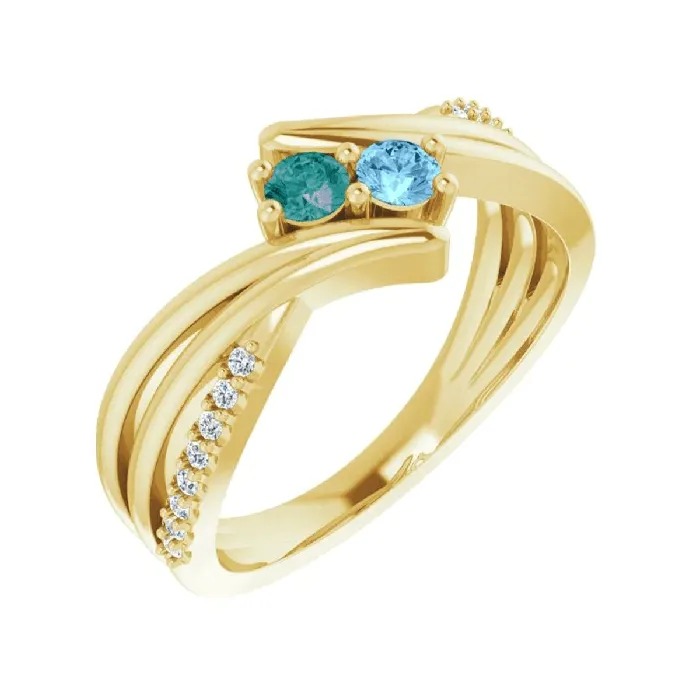 Rings deBebians 14k Mothers Ring with Two Round Birthstones Diamonds