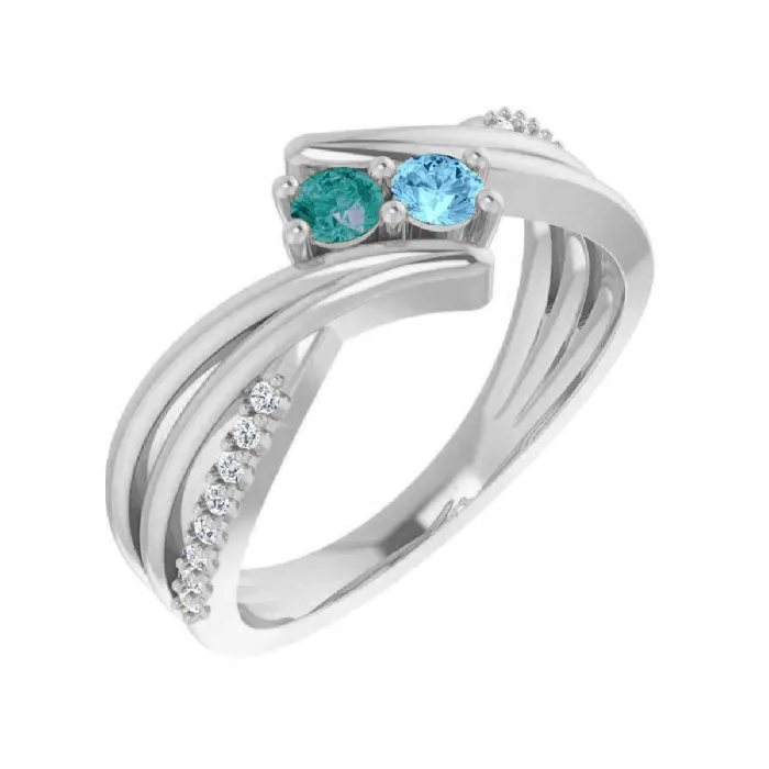 Rings deBebians 14k Mothers Ring with Two Round Birthstones Diamonds Rings deBebians 14k Mothers Ring with Two Round Birthstones Diamonds
