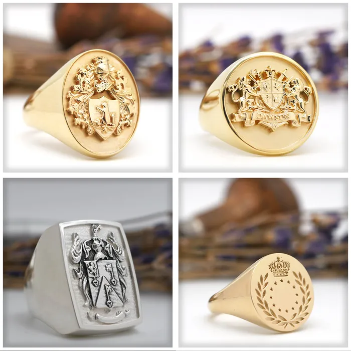 Rings deBebians Mens Round Signet Ring Medium CAD Designed Family Crest Logo