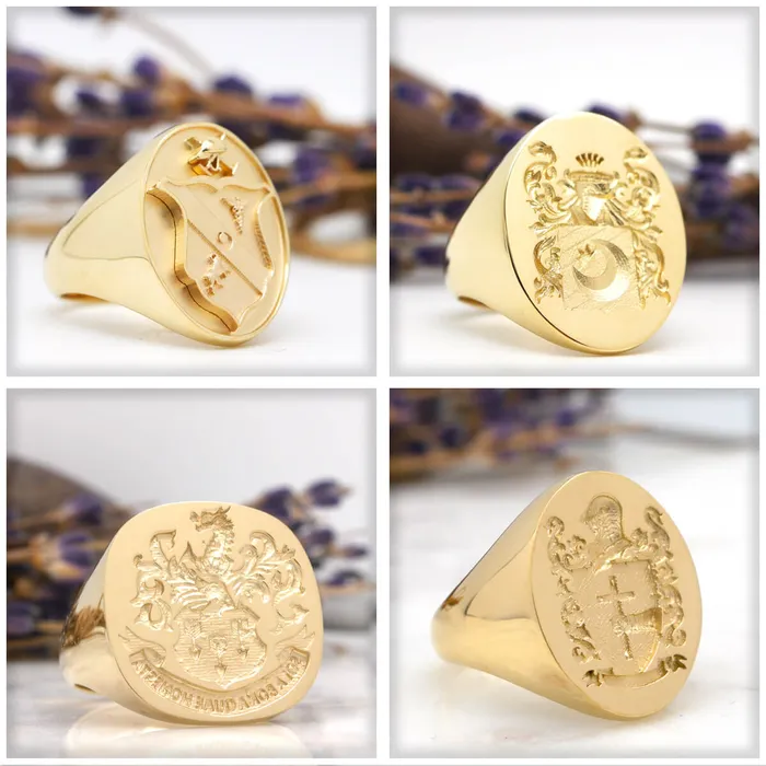 Rings deBebians Mens Round Signet Ring Medium CAD Designed Family Crest Logo