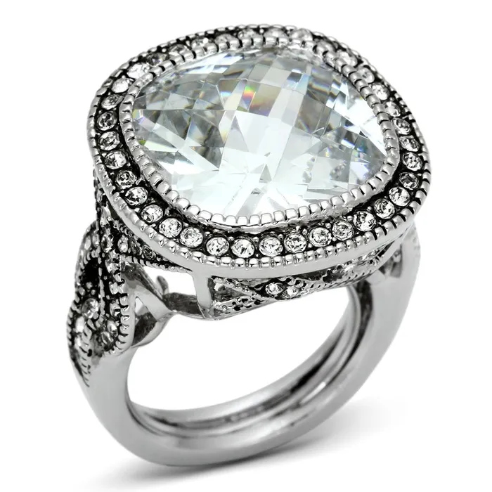 Rings LO2437 Rhodium Brass Ring with AAA Grade CZ in Clear Alamode