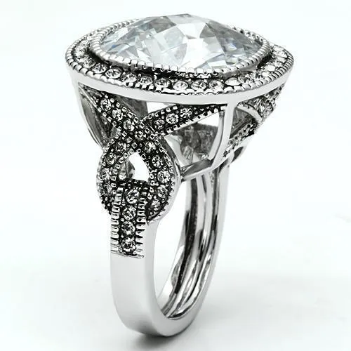 Rings LO2437 Rhodium Brass Ring with AAA Grade CZ in Clear Alamode