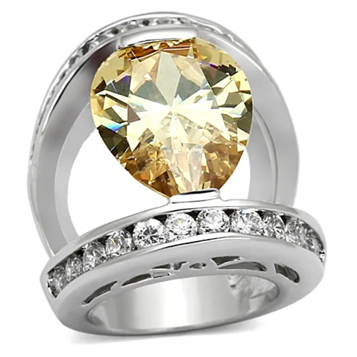 Rings LOA922 Rhodium Brass Ring with AAA Grade CZ in Champagne Alamode