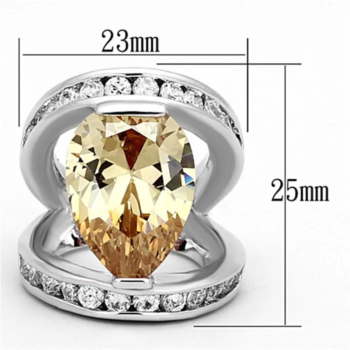 Rings LOA922 Rhodium Brass Ring with AAA Grade CZ in Champagne Alamode