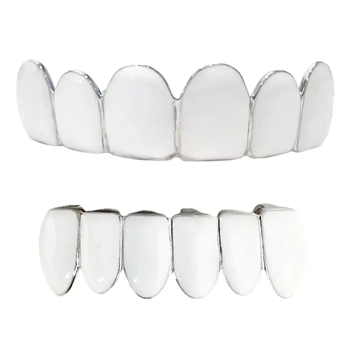 Rings Real Solid 925 Sterling Silver White Enamel Top and Bottom Teeth Grillz Set Bling Cartel Rings Real Solid 925 Sterling Silver White Enamel Top and Bottom Teeth Grillz Set Bling Cartel