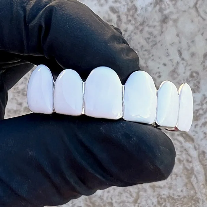 Rings Real Solid 925 Sterling Silver White Enamel Top and Bottom Teeth Grillz Set Bling Cartel Rings Real Solid 925 Sterling Silver White Enamel Top and Bottom Teeth Grillz Set Bling Cartel