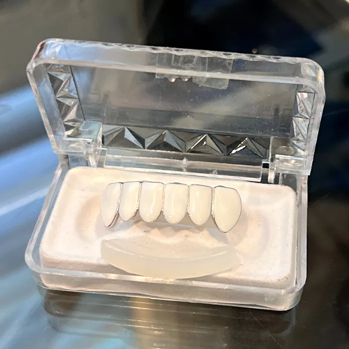 Rings Real Solid 925 Sterling Silver White Enamel Top and Bottom Teeth Grillz Set Bling Cartel Rings Real Solid 925 Sterling Silver White Enamel Top and Bottom Teeth Grillz Set Bling Cartel