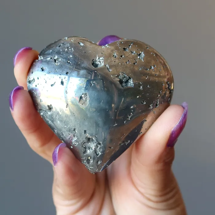 Rings Satin Crystals Pyrite Heart Glistening Love Strength Stone