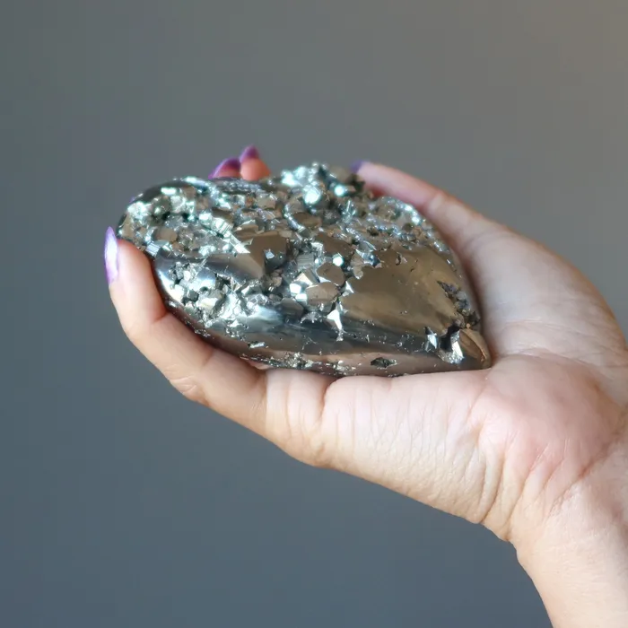 Rings Satin Crystals Pyrite Heart Glistening Love Strength Stone