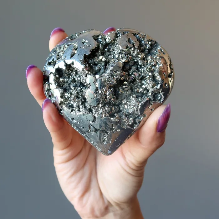 Rings Satin Crystals Pyrite Heart Glistening Love Strength Stone