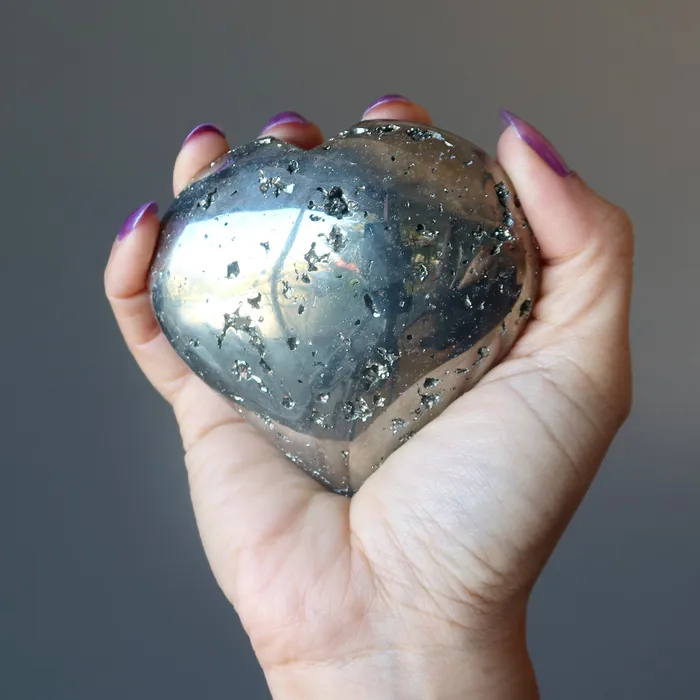 Rings Satin Crystals Pyrite Heart Glistening Love Strength Stone