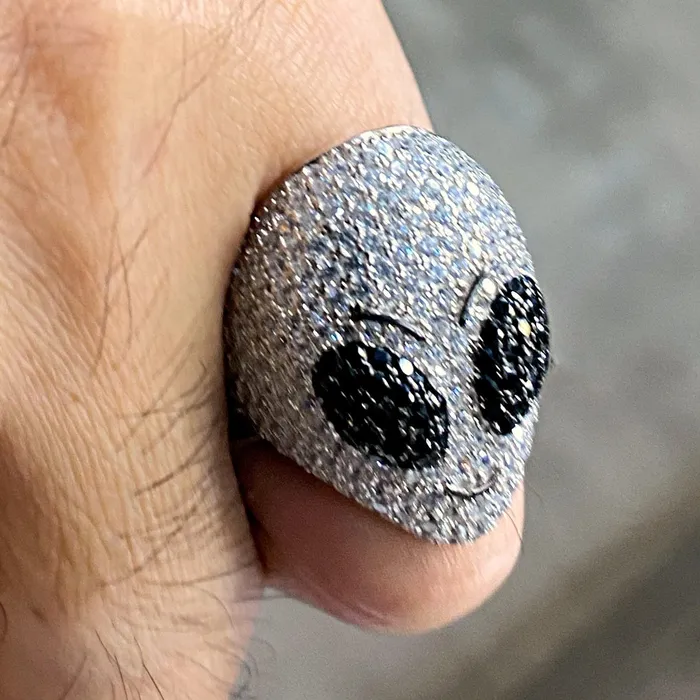 Rings Solid 925 Sterling Silver Micro Pave ET Alien Head Ring Bling Cartel Admin
