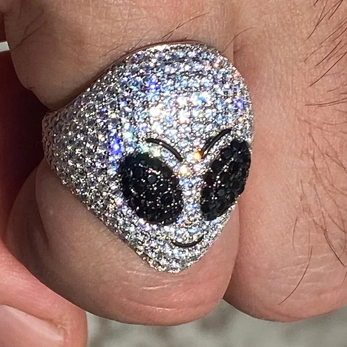 Rings Solid 925 Sterling Silver Micro Pave ET Alien Head Ring Bling Cartel Admin