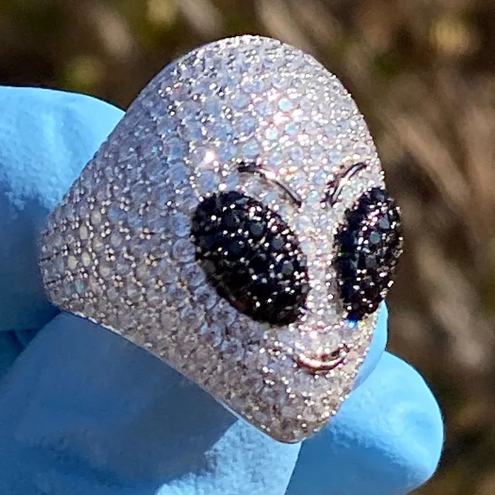 Rings Solid 925 Sterling Silver Micro Pave ET Alien Head Ring Bling Cartel Admin