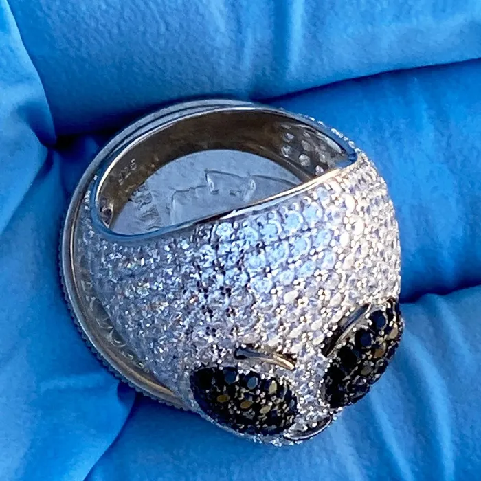 Rings Solid 925 Sterling Silver Micro Pave ET Alien Head Ring Bling Cartel Admin