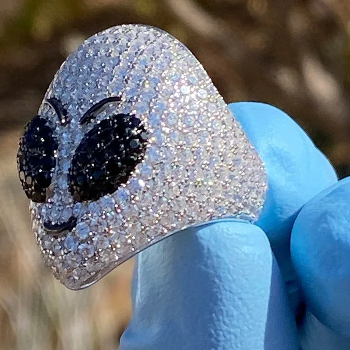 Rings Solid 925 Sterling Silver Micro Pave ET Alien Head Ring Bling Cartel Admin