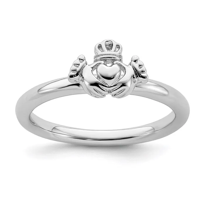 Rings Stackable Expressions Sterling Silver Stackable Expressions Rhodium Claddagh Ring QSK1946 Rings Stackable Expressions Sterling Silver Stackable Expressions Rhodium Claddagh Ring QSK1946