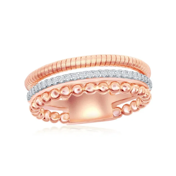 Rings Sterling Silver 14K Rose Gold Designer CZ Bonded Ring Size 8 Classic Rings Sterling Silver 14K Rose Gold Designer CZ Bonded Ring Size 8 Classic