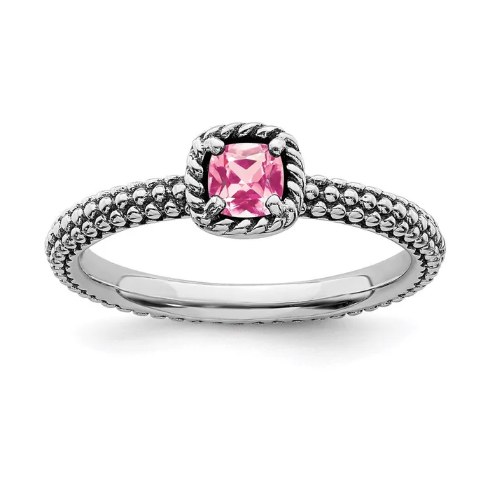 Rings Sterling Silver Stackable Expressions Checkercut Pink Tourmaline Ring QSK823 Stackable Expressions Rings Sterling Silver Stackable Expressions Checkercut Pink Tourmaline Ring QSK823 Stackable Expressions