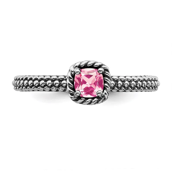 Rings Sterling Silver Stackable Expressions Checkercut Pink Tourmaline Ring QSK823 Stackable Expressions Rings Sterling Silver Stackable Expressions Checkercut Pink Tourmaline Ring QSK823 Stackable Expressions