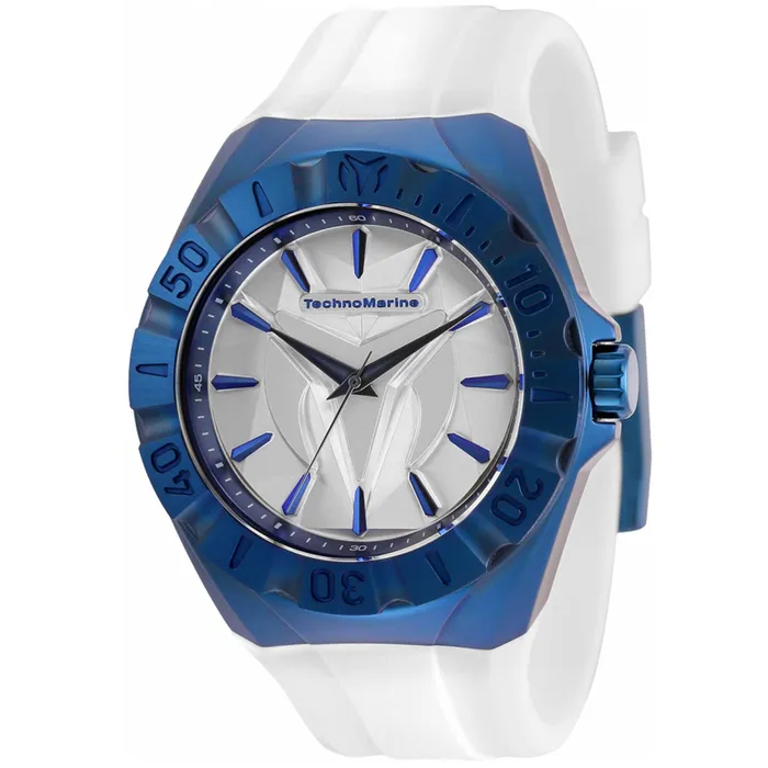 Rings Technomarine Mens Watch Cruise Silver Tone Dial White Rubber Strap TM120013 TechnoMarine