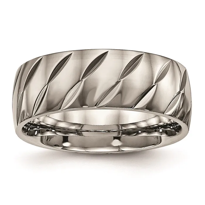 Rings Titanium Polished Diamond Cut Ring TB456 Chisel