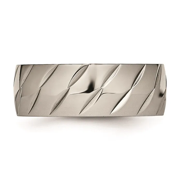 Rings Titanium Polished Diamond Cut Ring TB456 Chisel Rings Titanium Polished Diamond Cut Ring TB456 Chisel