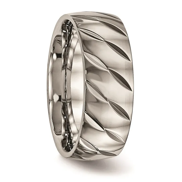 Rings Titanium Polished Diamond Cut Ring TB456 Chisel Rings Titanium Polished Diamond Cut Ring TB456 Chisel