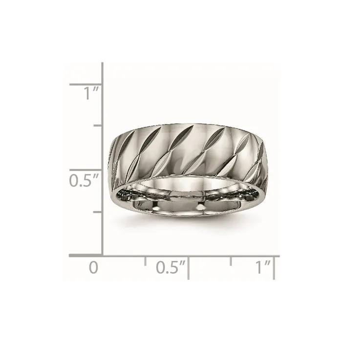 Rings Titanium Polished Diamond Cut Ring TB456 Chisel Rings Titanium Polished Diamond Cut Ring TB456 Chisel