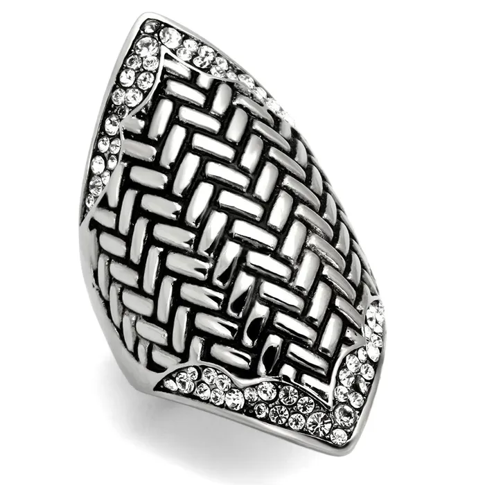 Rings TK1009 High polished no plating Stainless Steel Ring with Top Grade Crystal in Clear Alamode Rings TK1009 High polished no plating Stainless Steel Ring with Top Grade Crystal in Clear Alamode