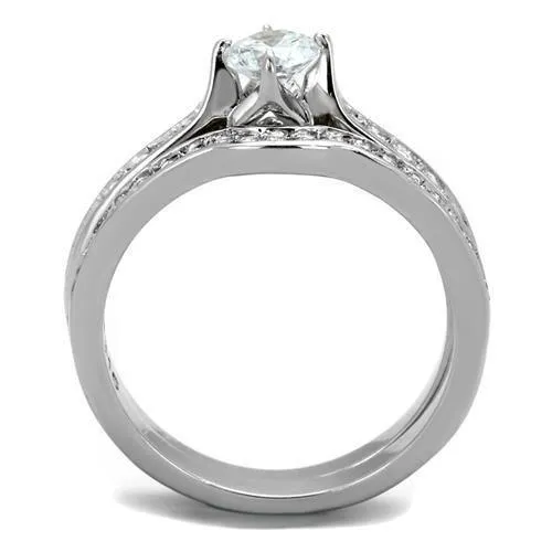 Rings TK2039 High polished no plating Stainless Steel Ring with AAA Grade CZ in Clear Alamode