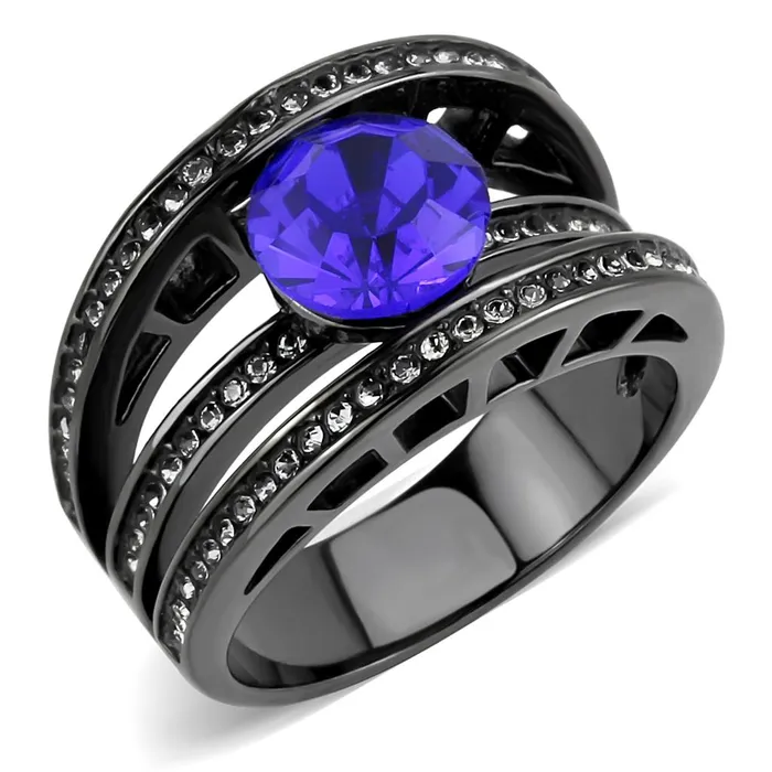 Rings TK3453 IP Light Black IP Gun Stainless Steel Ring with Top Grade Crystal in Sapphire Alamode Rings TK3453 IP Light Black IP Gun Stainless Steel Ring with Top Grade Crystal in Sapphire Alamode
