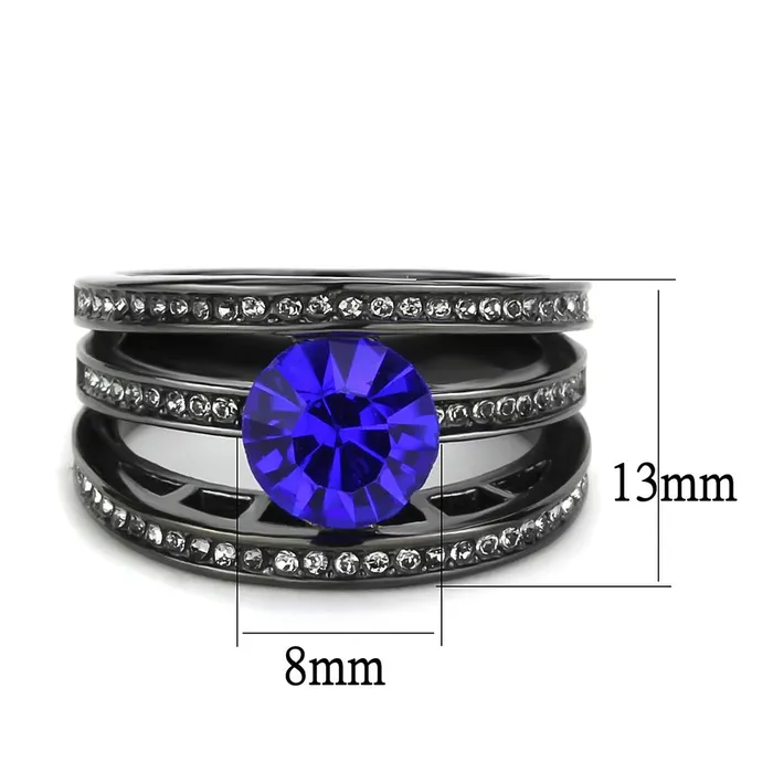Rings TK3453 IP Light Black IP Gun Stainless Steel Ring with Top Grade Crystal in Sapphire Alamode