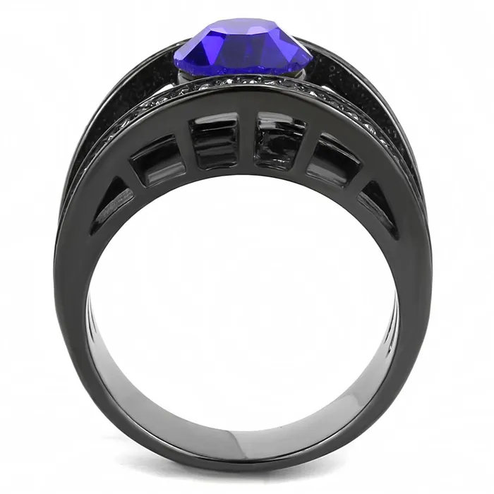 Rings TK3453 IP Light Black IP Gun Stainless Steel Ring with Top Grade Crystal in Sapphire Alamode