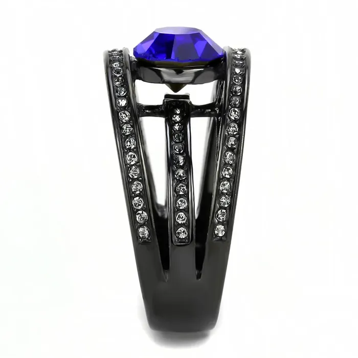 Rings TK3453 IP Light Black IP Gun Stainless Steel Ring with Top Grade Crystal in Sapphire Alamode